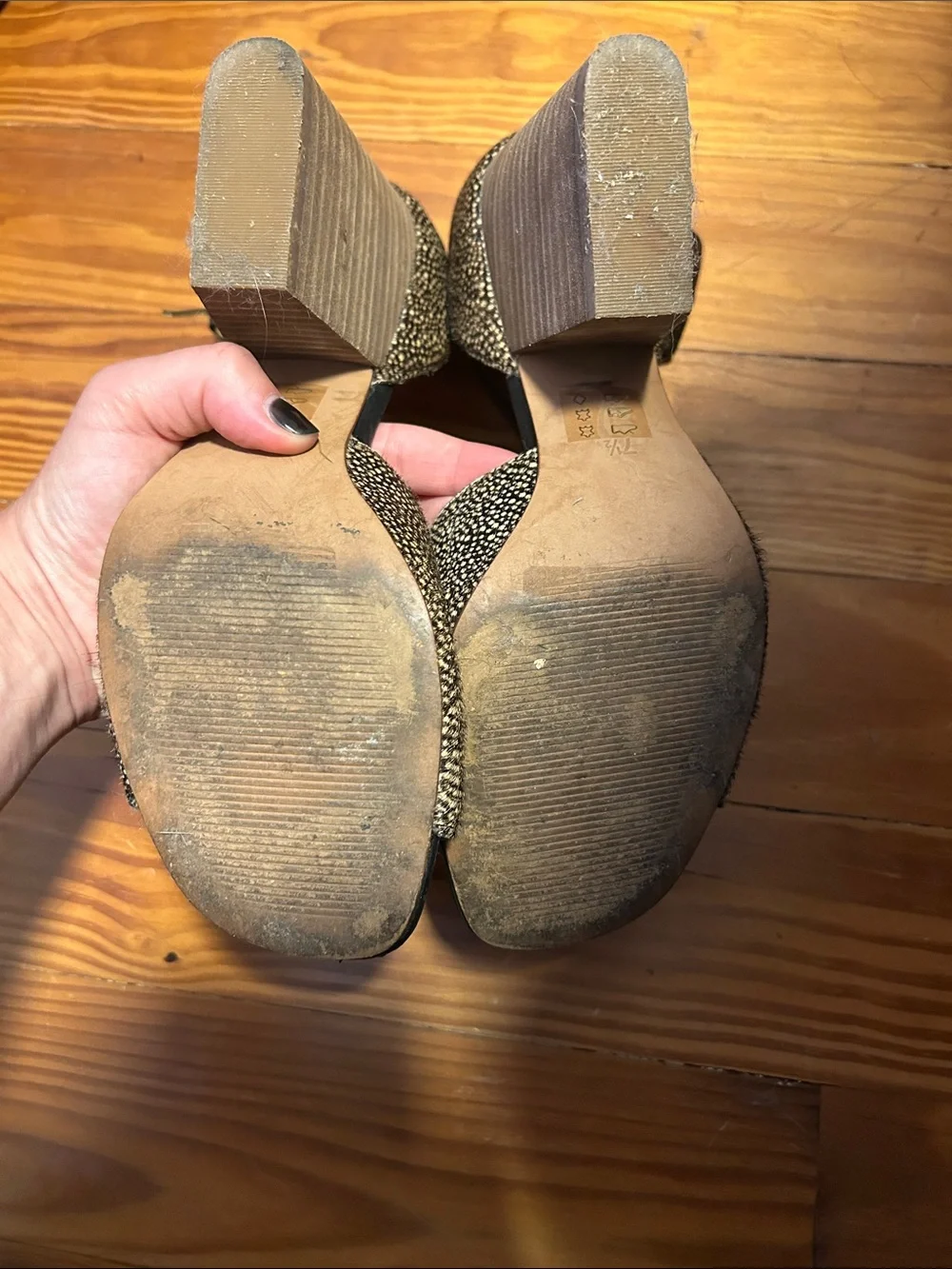Madewell Black and Tan Speckled Hairhide Block Heels